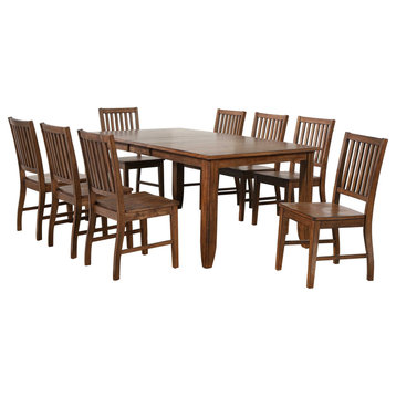 Simply Brook 9 Piece Table Dining Set, 8 Slat Back Chairs, Amish Brown