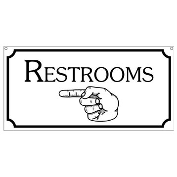 Restrooms With Left Arrow, Aluminum Bar Man Cave Garage Hotel Sign, 6"x12"