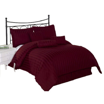 Burgundy Stripe Twin XL Down Alternative Comforter 6-Piece Bed In A Bag