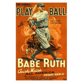 Babe Ruth - with 3 bats Fine Art Print by Unknown at