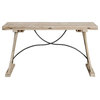 Expandable Dining Table, Angled Trestle Legs & Crossed Metal Accent, Distressed