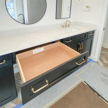 Transitional Master Bathroom Vanity with Built-In Drawer Power