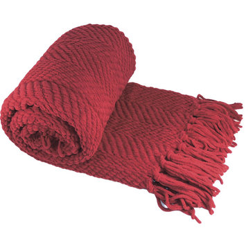Tweed Knitted Throw Blanket, Chili Pepper Red, 50"x60"