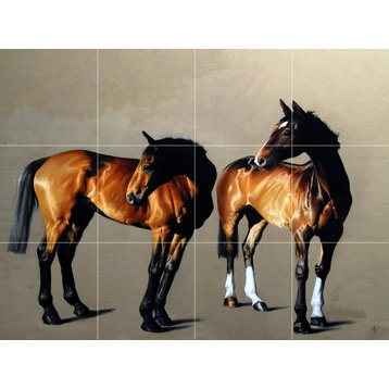 Tile Mural, Two Horses Backsplash Ceramic Matte