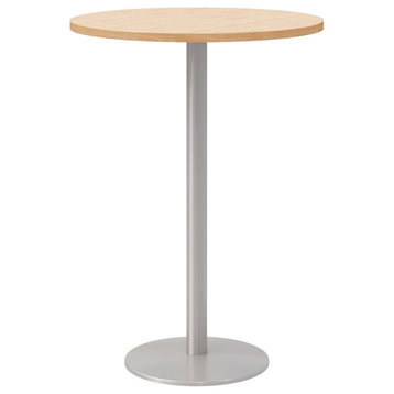 Olio Designs 30" Round Wood Top Bar Table in Maple and Silver