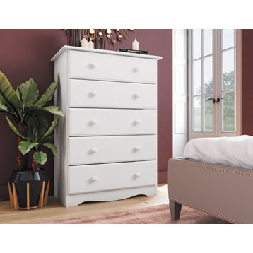 100% Solid Wood 5-Drawer Chest, White