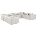 Meridian Furniture - Cube Upholstered Modular Sectional, Cream, 8-Piece: 4 Armless Chair, 4 Corner Chair, Vegan Leather - Elevate your space with the luxurious Cube Vegan Leather Modular Sectional. This modular sectional exudes modern elegance, charm, and comfort making it a perfect addition to any contemporary living space. Its clean lines and cube shape are reminiscent of minimalist design, while the plush cream vegan leather upholstery adds a touch of luxury and sophistication. The chair's versatile construction and geometric aesthetic seamlessly integrate into various design styles, from sleek living rooms to chic home offices, embodying the essence of modern design and creating a sense of order and tranquility in your space.