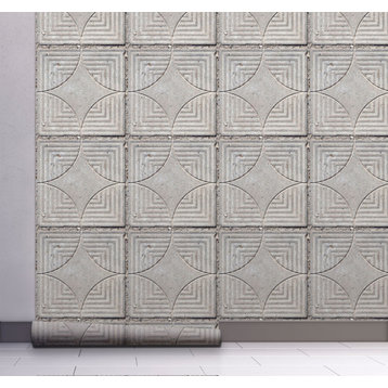 GW7071 Concrete Geometric Tile Peel&Stick Wallpaper Roll 20.5in W x 18ft L,Gray