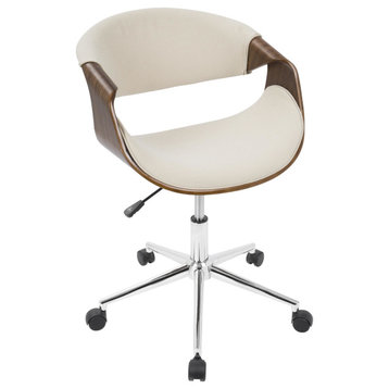 Curvo Mid-Century Modern Office Chair, Walnut/Cream