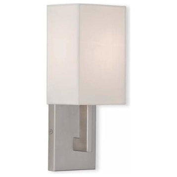 Wall Sconce with Handcrafted Off-White Fabric Hardback Shade, Brushed Nickel