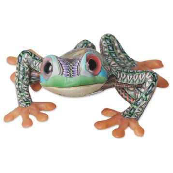 Novica Vibrant Tree Frog Polymer Clay Sculpture, 3.9"