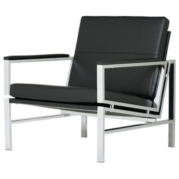 Modern Accent Chair, Chrome Metal Frame With Faux Leather Upholstery, Black