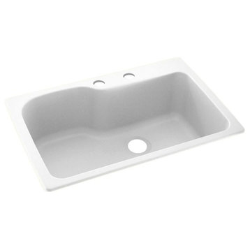 Swan 33x22x10 Solid Surface Kitchen Sink, 2-Hole, White