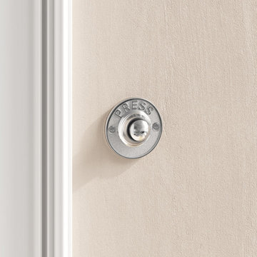 Doorbell Button Chrome Over Brass Embossed PRESS Round Vintage Doorbell Plate