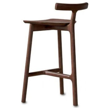 Nordic-Styled Bar High Stool Made of Solid Wood, H25.6", Black Walnut