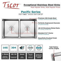 31.25" Undermount 16-Gauge Stainless Steel 50/50 Double Basin Kitchen Sink