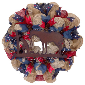 Praying Cowboy Western Inspirational Wreath Handmade Deco Mesh