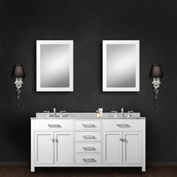 Daston White 60 inch Double Sink Bathroom Vanity Carrara White Countertop - Bathroom Vanities And Sink Consoles