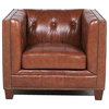 Madison Leather Chesterfield Accent Chair in Camel Brown