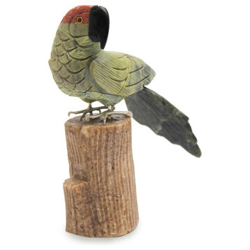 Amazon Parrot Serpentine and Aragonite Sculpture