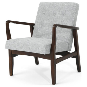 GDF Studio Callisto Mid Century Modern Fabric Club Chair, Light Gray Tweed/Dark