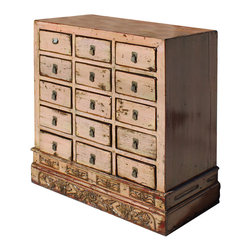 Chinese Distressed Mauve Beige 15 Drawers Medicine Apothecary Cabinet - Accent Chests And Cabinets