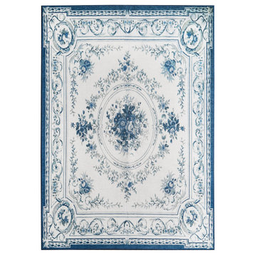 My Magic Carpet Aubusson Blue Washable Rug 5x7
