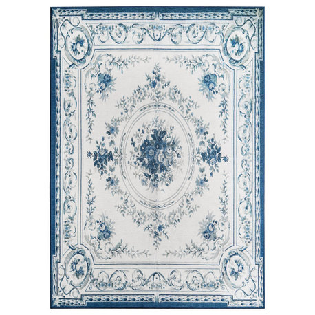 My Magic Carpet Aubusson Blue Washable Rug 5x7