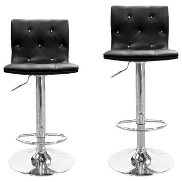 Best Master Modern Swivel Bar Stool With Crystal/Tufted Look in Black (Set of 2)