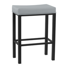 Taylor Gray Home - Fran Backless Barstool, Gray Steel Faux Leather and Matte Black Finish, 26" - Bar Stools and Counter Stools