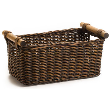 Petit Pole Handle Wicker Storage Basket, Antique Walnut Brown, Medium