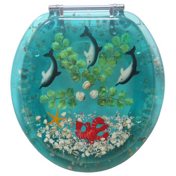 Trimmer Decorative Toilet Seat With Dolphins and a Lobster
