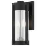 Livex Lighting - Livex Sheridan 2 Light Black/Brushed Nickel Candles Medium Outdoor Wall Lantern - The Sheridan outdoor collection has a clean, crisp look and contemporary appeal. This two-light stainless steel medium wall lantern has a black finish with brushed nickel finish candles and features electrical plated smoke glass.