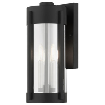 Livex Sheridan 2 Light Black/Brushed Nickel Candles Medium Outdoor Wall Lantern
