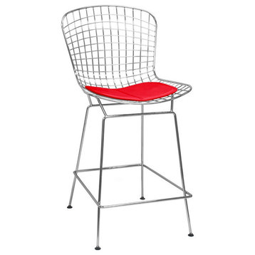 Chrome Wire Counter Height Stools for Bar, Red