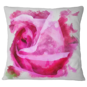 Bloomy Pink Rose Watercolor Drawing Floral Throw Pillow, 16"x16"