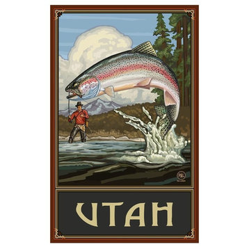 Paul A. Lanquist Utah Rainbow Trout Fisherman Mountains Art Print, 12"x18"