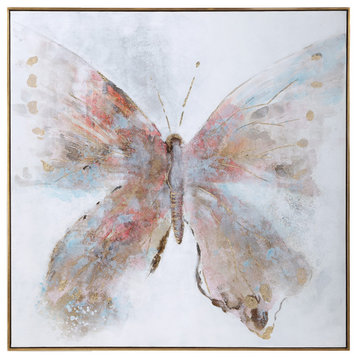 Elegant Oversize 51" Colorful Butterfly Painting Modern Pink Blue Gray Red