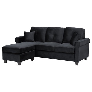Lexicon Monty Reversible Velvet Upholstered Sectional Sofa in Black