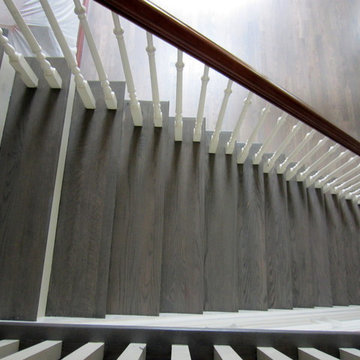 NISSEQUOGUE:  CUSTOM GREY STAIN ON RED OAK - BONA TRAFFIC HD POLY