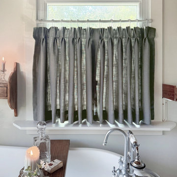 Modern Kitchen Freshine Elara Linen Pale Pine Green Cafe Curtains by FRESHINE