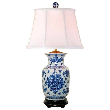 Chinese Blue and White Porcelain Vase Round Insignia Table Lamp 30"