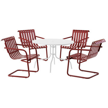 Crosley Furniture Gracie 5 Piece Retro Metal Patio Dining Set in Red and White