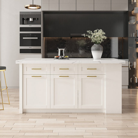 72" Large White Kitchen Island With Storage Modern Kitchen Cabinet, White, Laminate