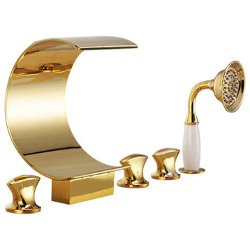 Siena Luxurious Deck Mounted Gold Waterfall Faucet With Hand Shower