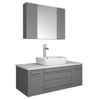 Fresca Lucera 42" Wall Hung Bathroom Vanity w/ Medicine Cabinet, Gray, Vessel Si