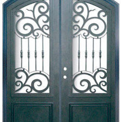 Barcelona 72x96 Arch Top Wrought Iron Double Door 3/4 Lite Steel - Front Doors