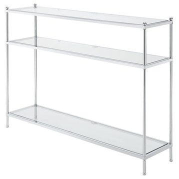 Pemberly Row Modern 3-Tier Console Table in Clear Glass and Chrome