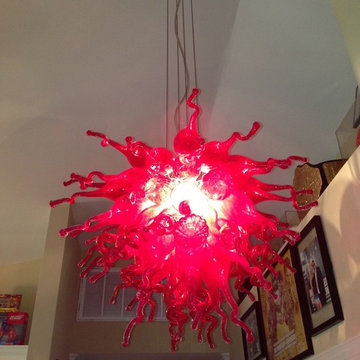 60 stem Roma Ruby Art Glass Chandelier - Raleigh, NC residential installation