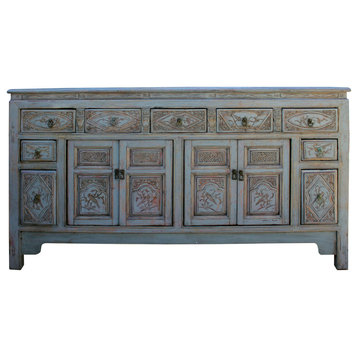 Chinese Distressed Gray Floral Motif Sideboard Console Table Cabinet Hcs5774